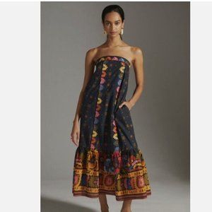 Farm Rio Embroidered Strapless Maxi Dress